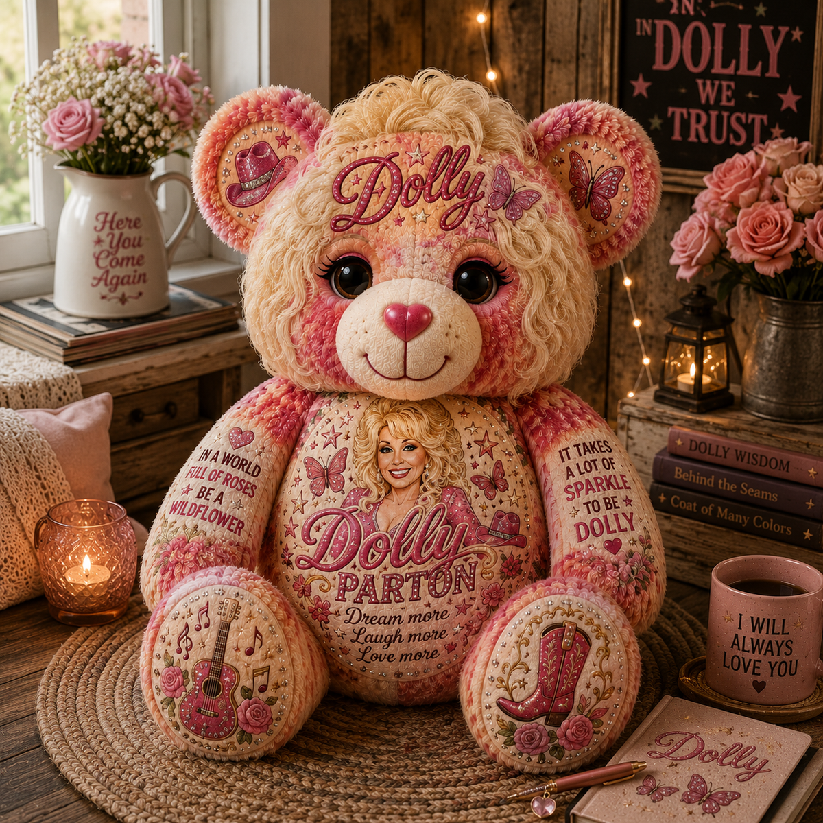 Country Music Lover Gift Dolly Parton Bear Pillow