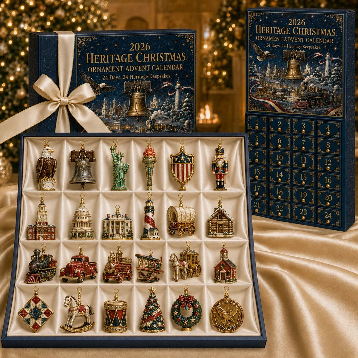 America 250 Advent Calendar 2026 - 24 American Heritage Christmas Ornaments
