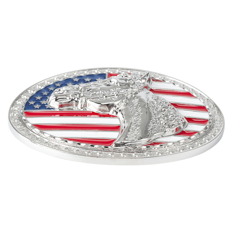 American Flag with Horse Head Western Belt Buckle