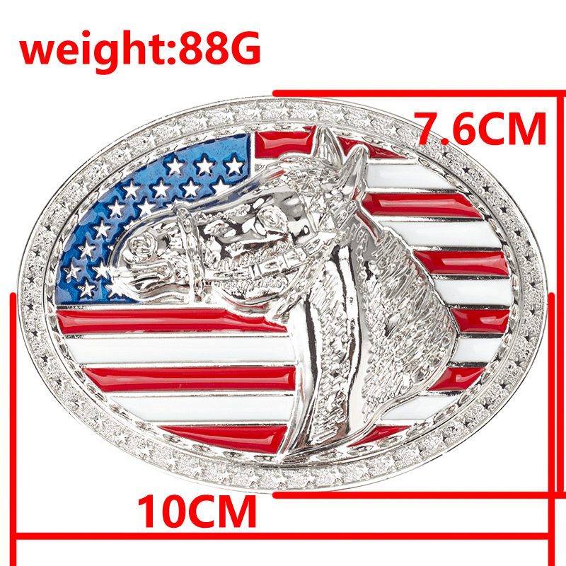 American Flag with Horse Head Western Belt Buckle