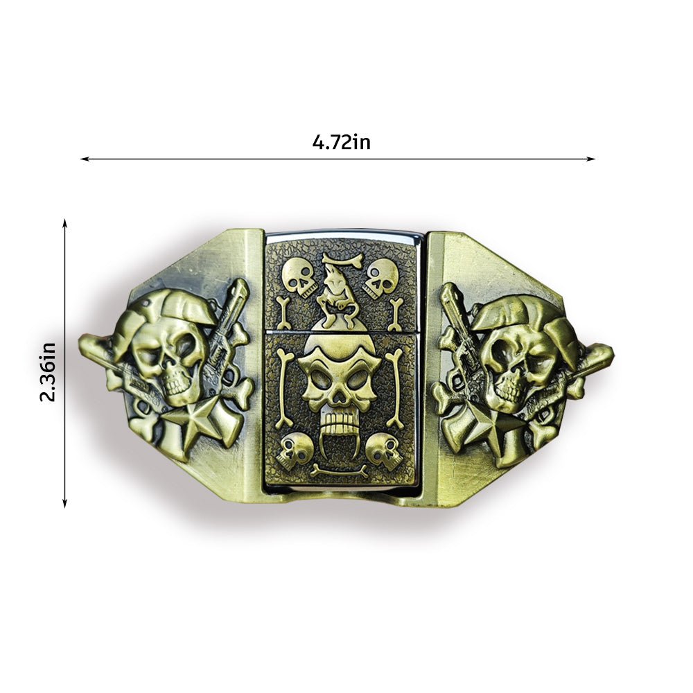 Antique Bronze Pirate Skull Lighter Belt Buckle