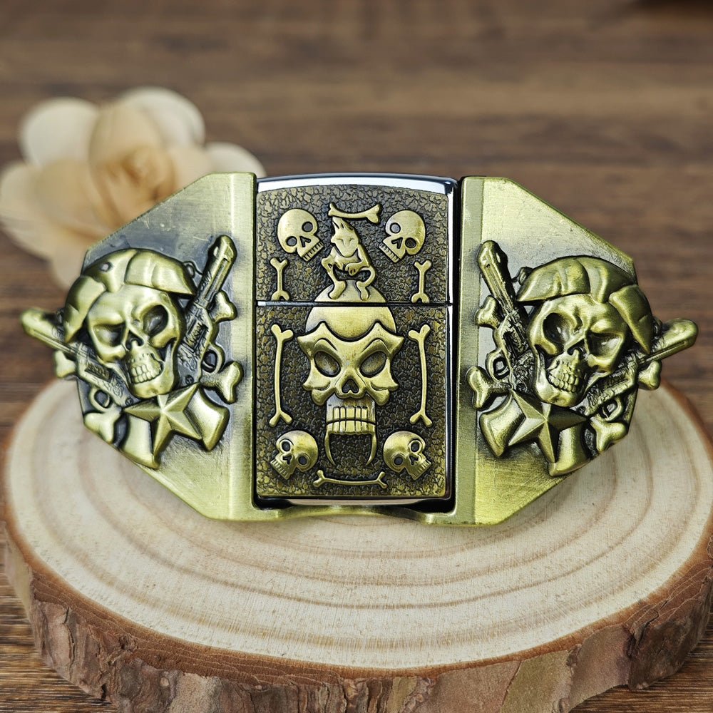 Antique Bronze Pirate Skull Lighter Belt Buckle