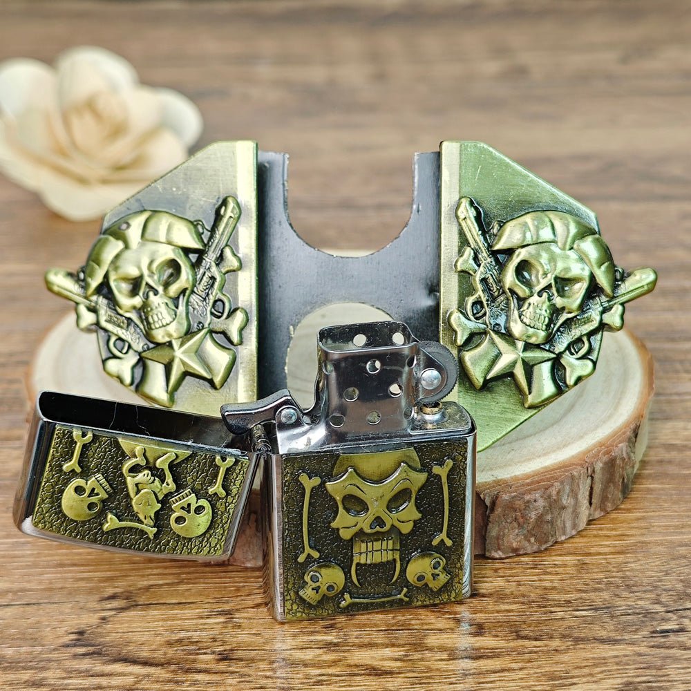 Antique Bronze Pirate Skull Lighter Belt Buckle