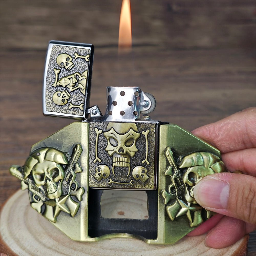 Antique Bronze Pirate Skull Lighter Belt Buckle