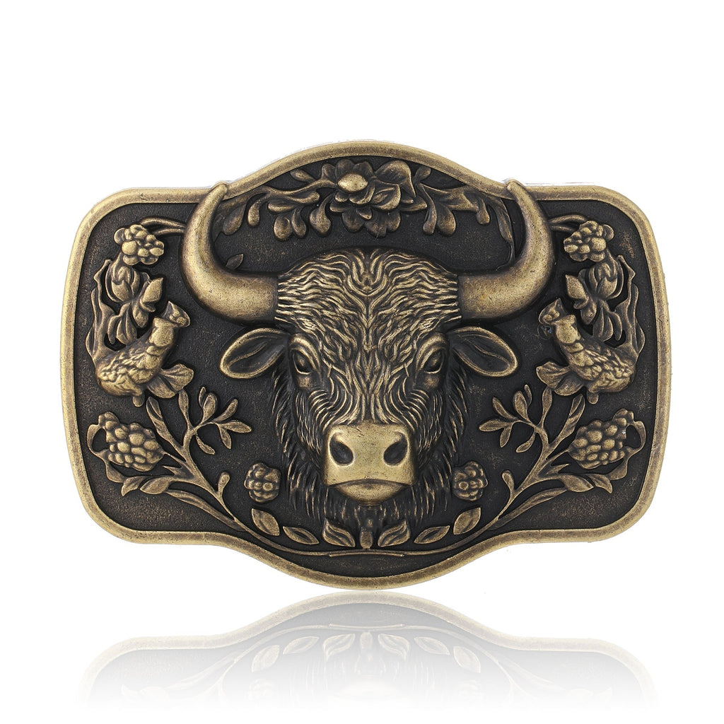 Antique Texas Longhorn Bull Western Cowboy Belt Buckle