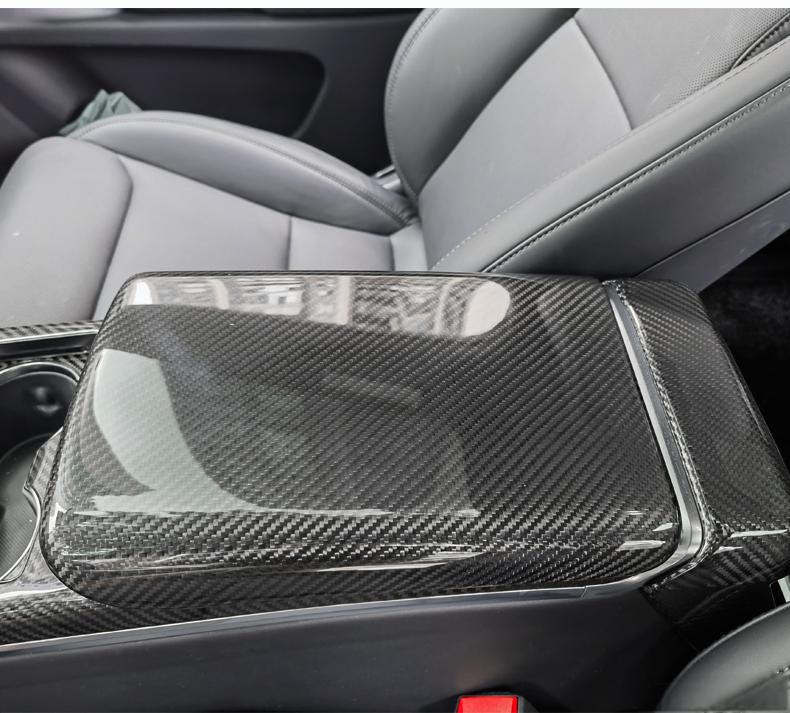 Armrest Box Dry Carbon Fiber Overlay for Model S/X 2021+