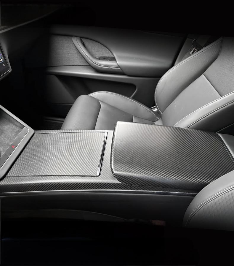 Armrest Box Dry Carbon Fiber Overlay for Model S/X 2021+