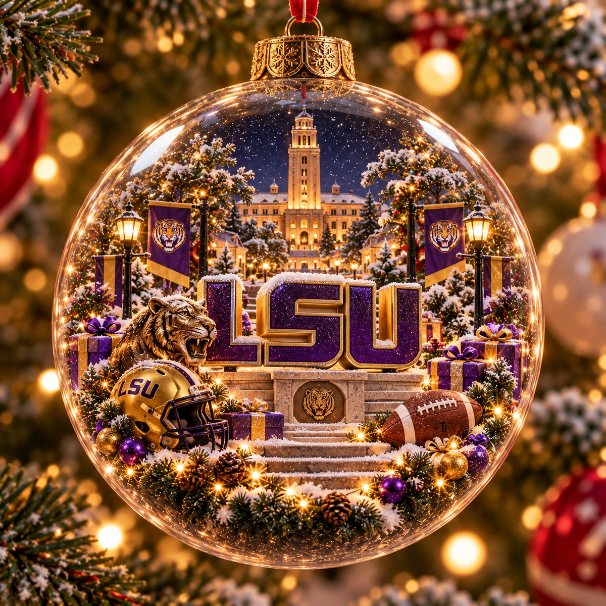 Geaux All the Way – Light-Up College Football Christmas Globe Ornament