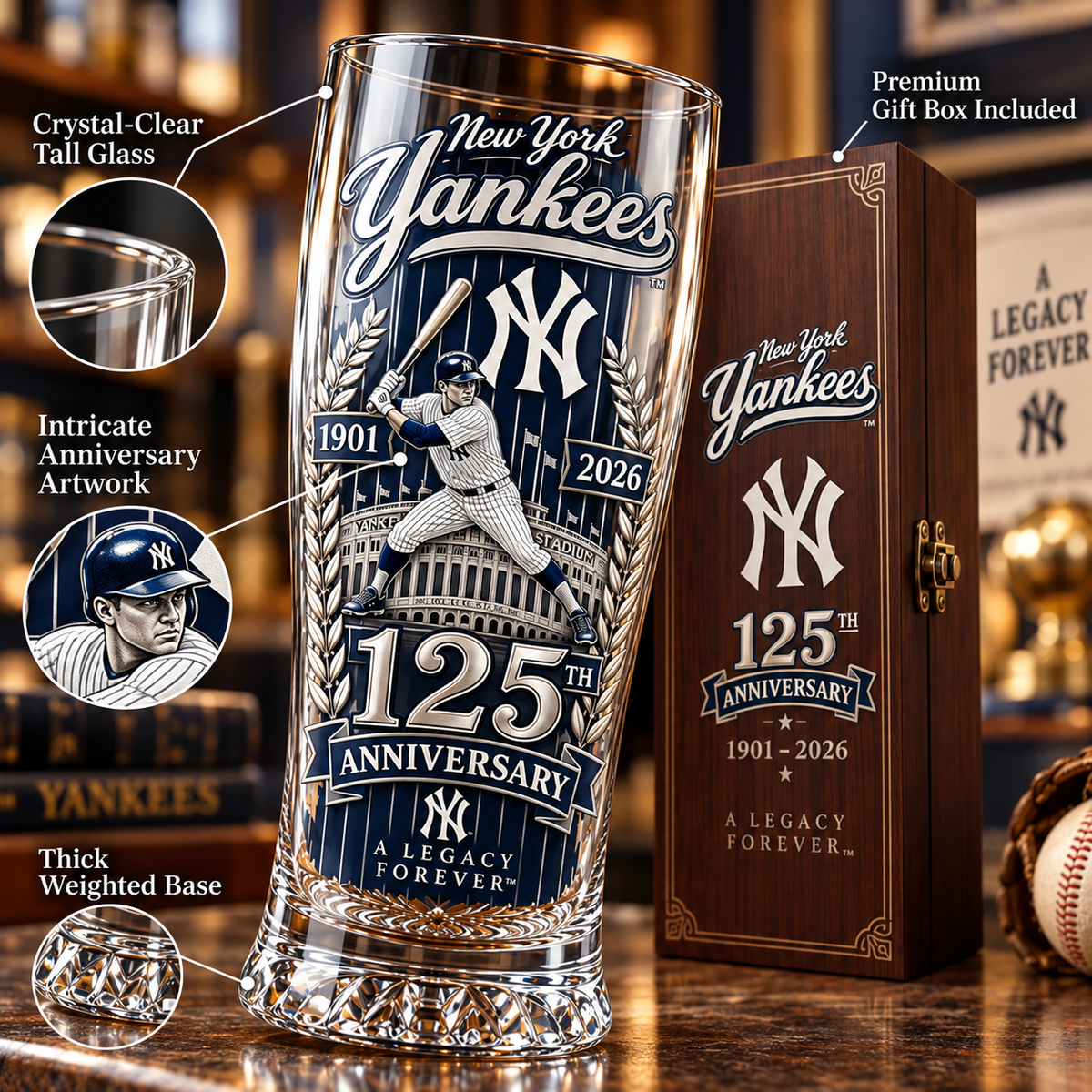 New York Yankees 125th Anniversary Collector Glass