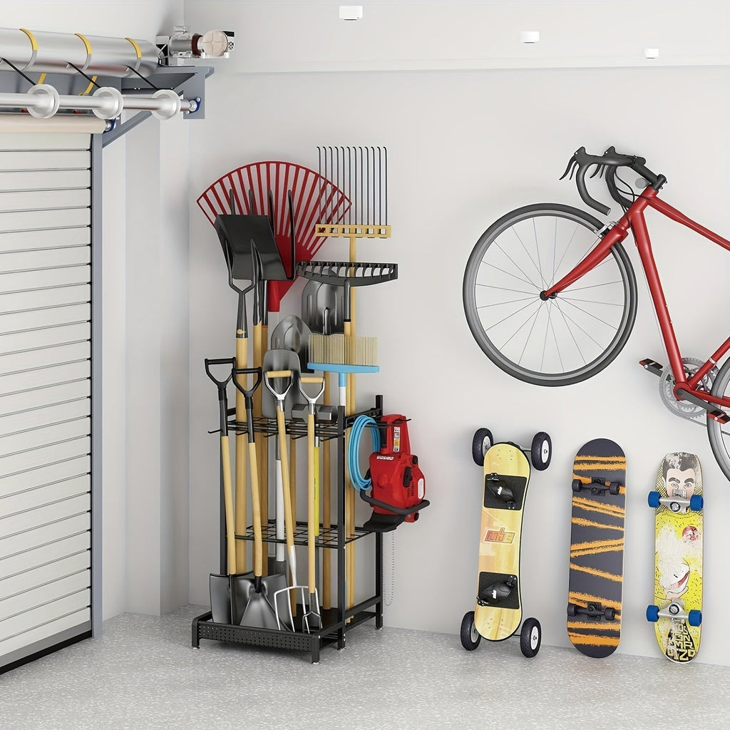 Sikunuo | Heavy-Duty Black Metal Garden Rack – Durable Outdoor Tool & Hose Storage Organiser