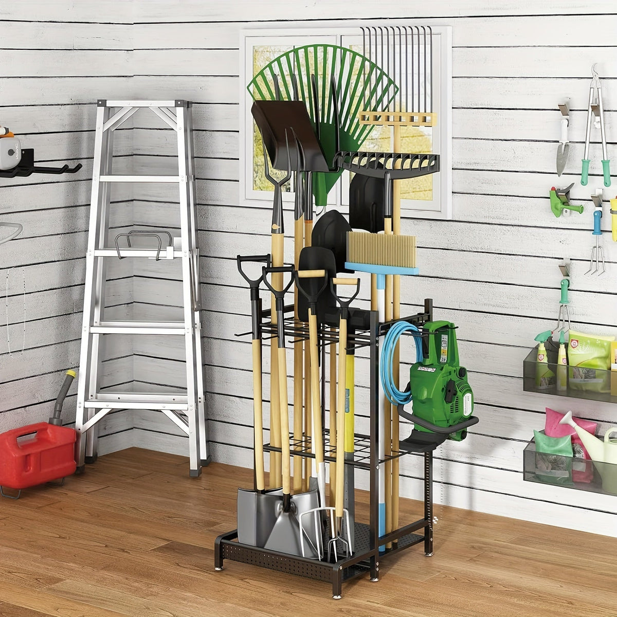Sikunuo | Heavy-Duty Black Metal Garden Rack – Durable Outdoor Tool & Hose Storage Organiser