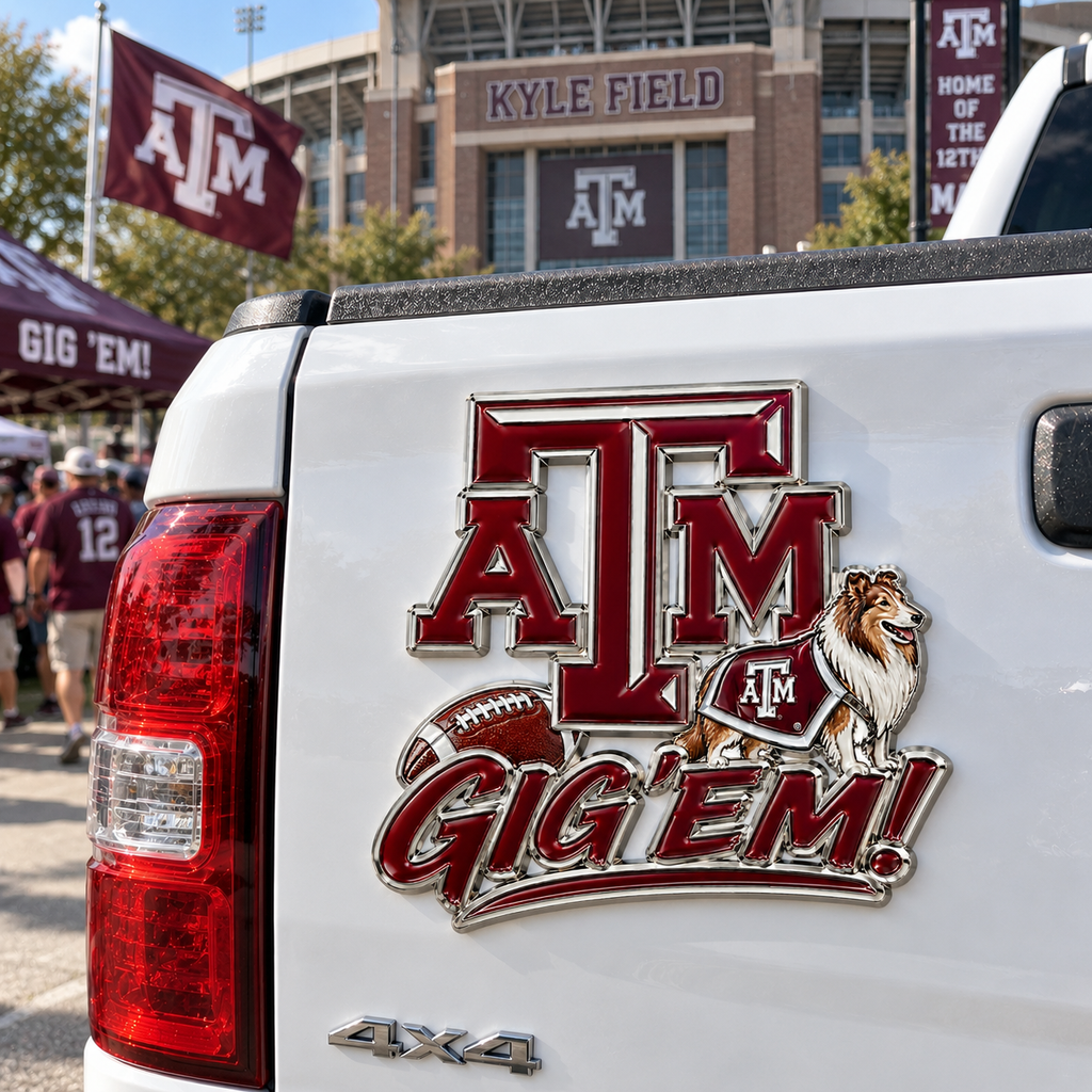 Gig 'em! Car Emblem Metal Badge