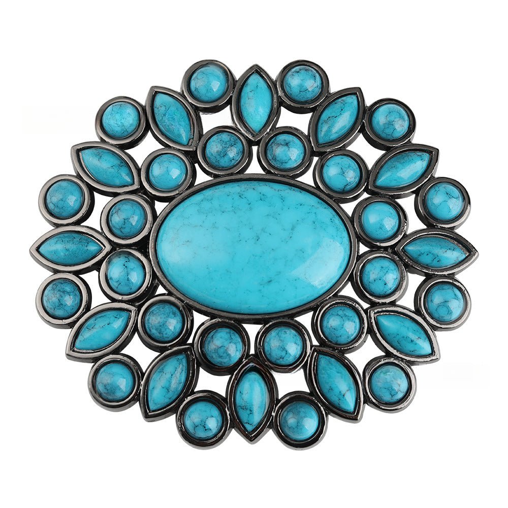 Boho Turquoise Cluster Western Belt Buckle