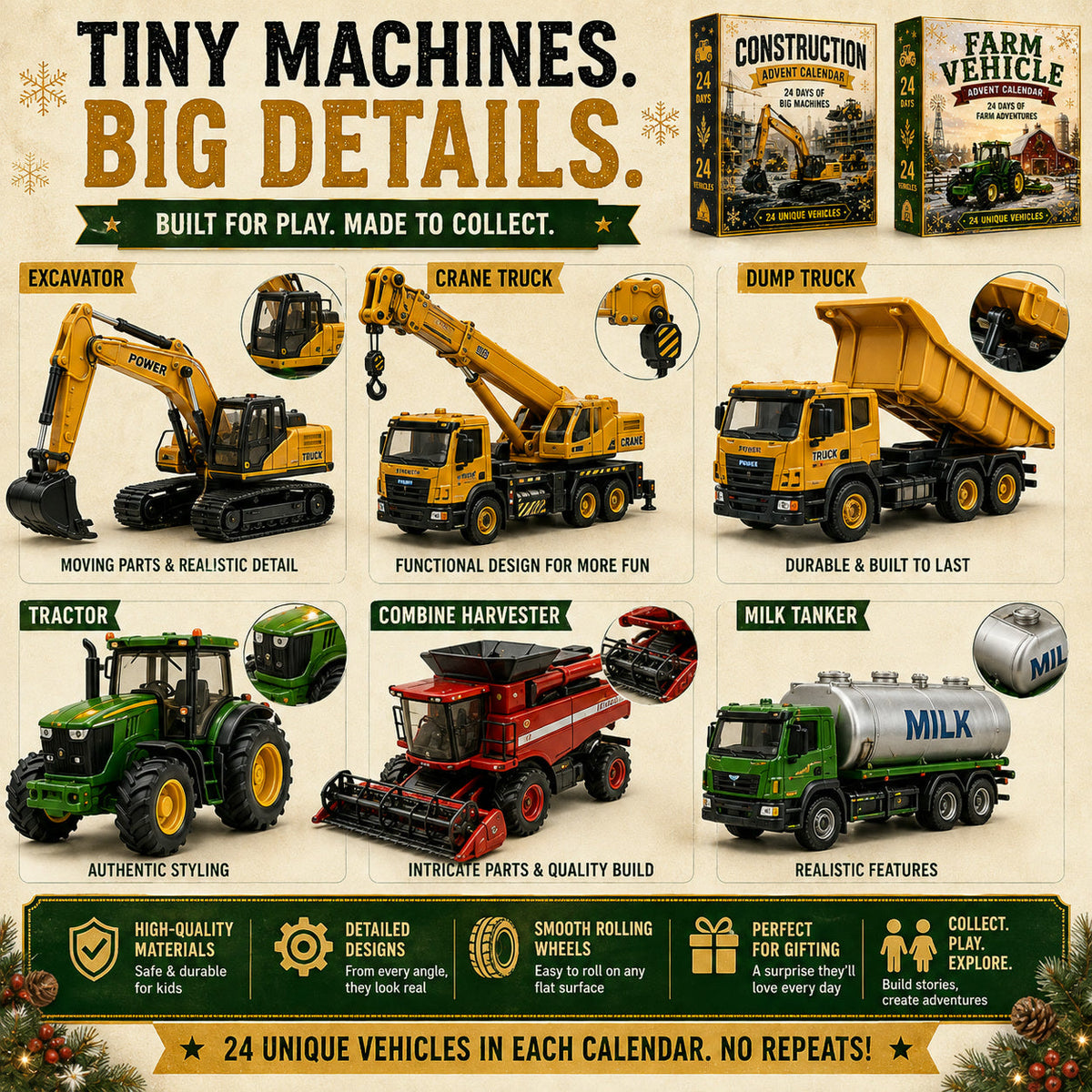 Construction Vehicles Advent Calendar 2026 - 24 Heavy Machines