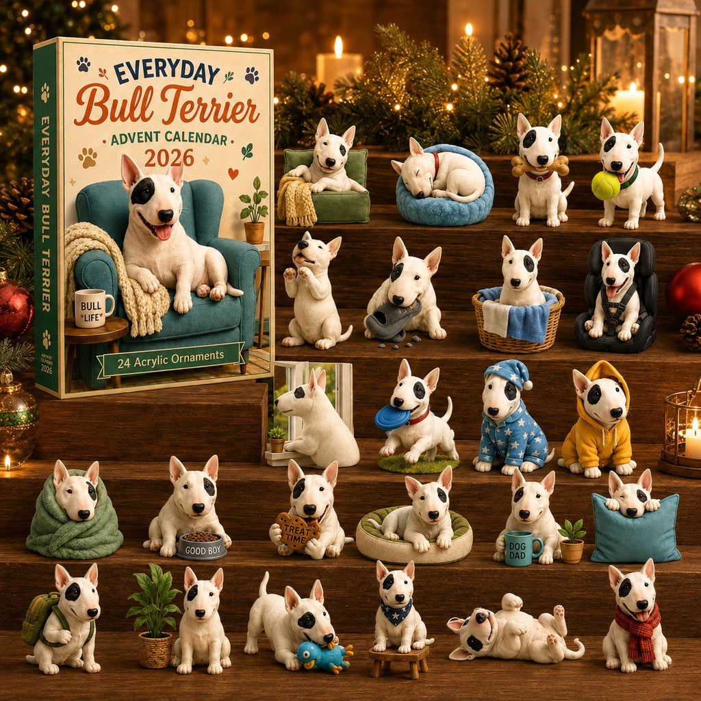 Bull Terrier Advent Calendar 2026 - 24 Acrylic Bull Terrier Ornaments