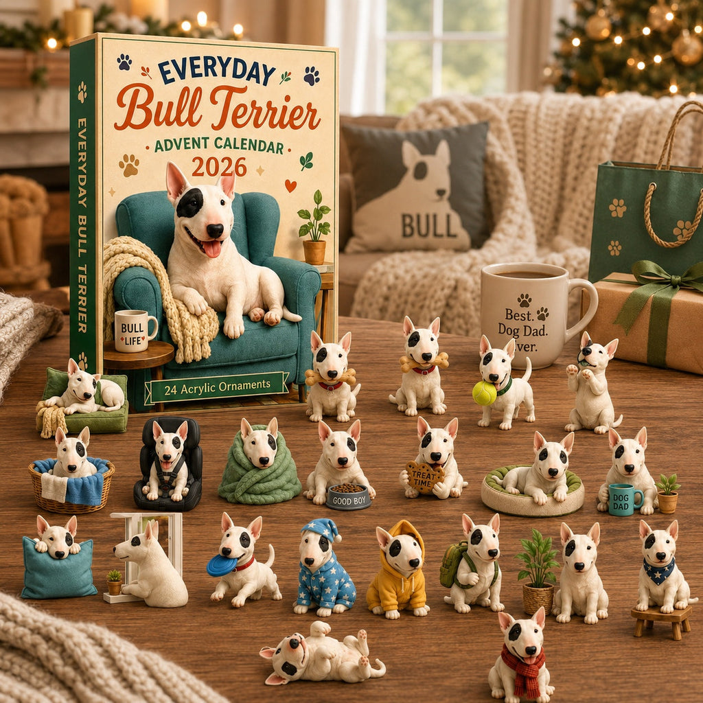 Bull Terrier Advent Calendar 2026 - 24 Acrylic Bull Terrier Ornaments