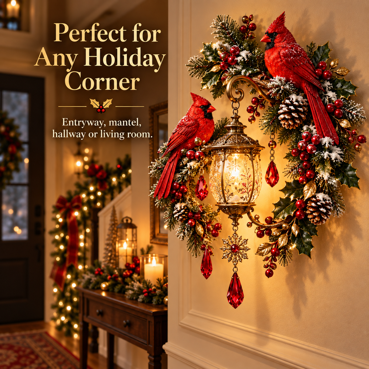 Cardinal Christmas Lantern Glow – Lighted Holiday Wall Decor