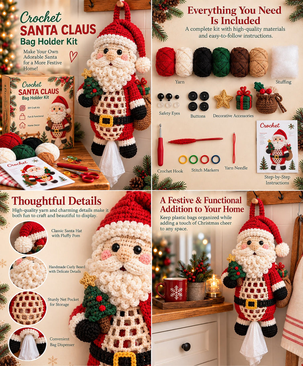Christmas Gingerbread Man Crochet Bag Holder Kit