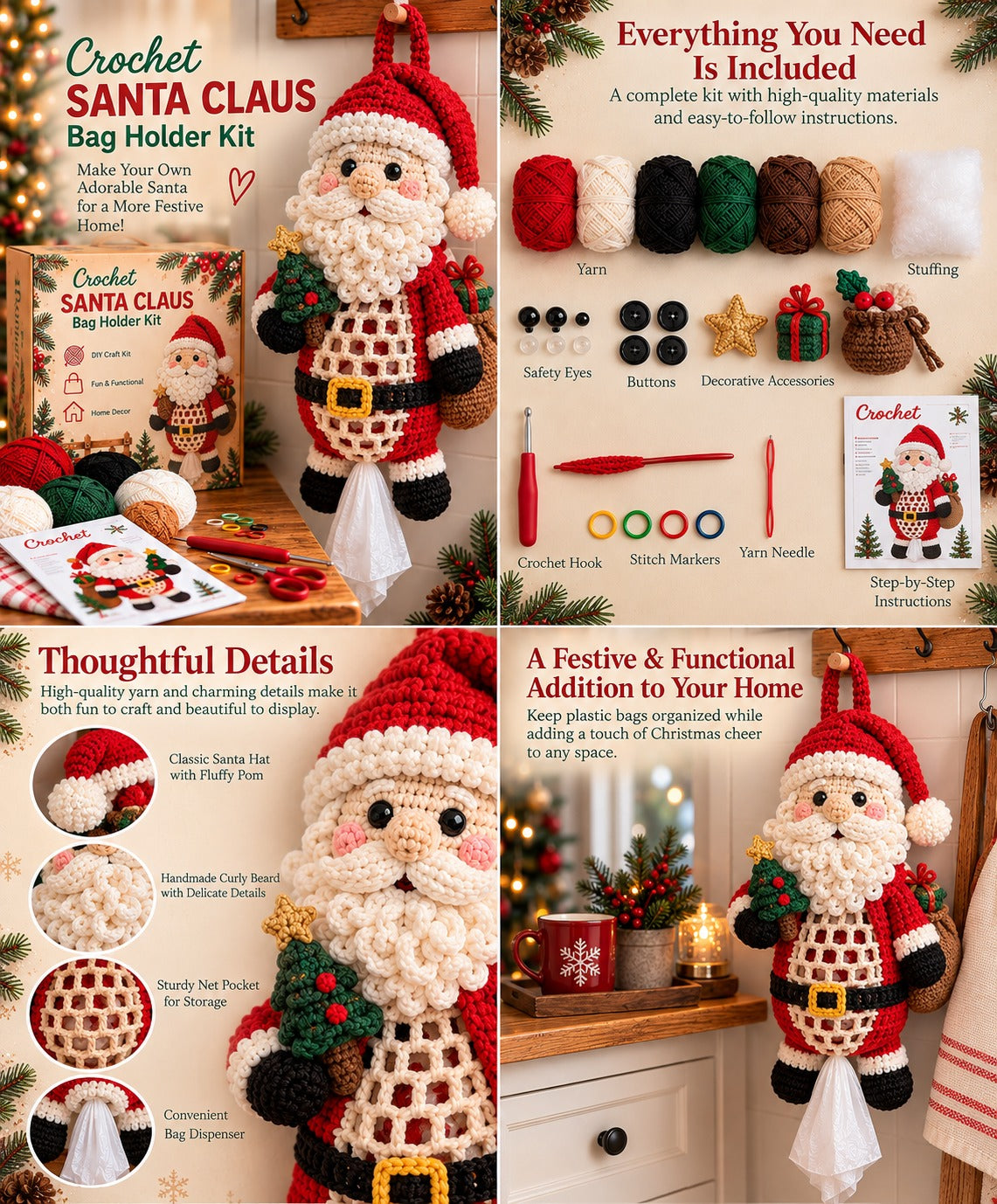 Christmas Gingerbread Man Crochet Bag Holder Kit
