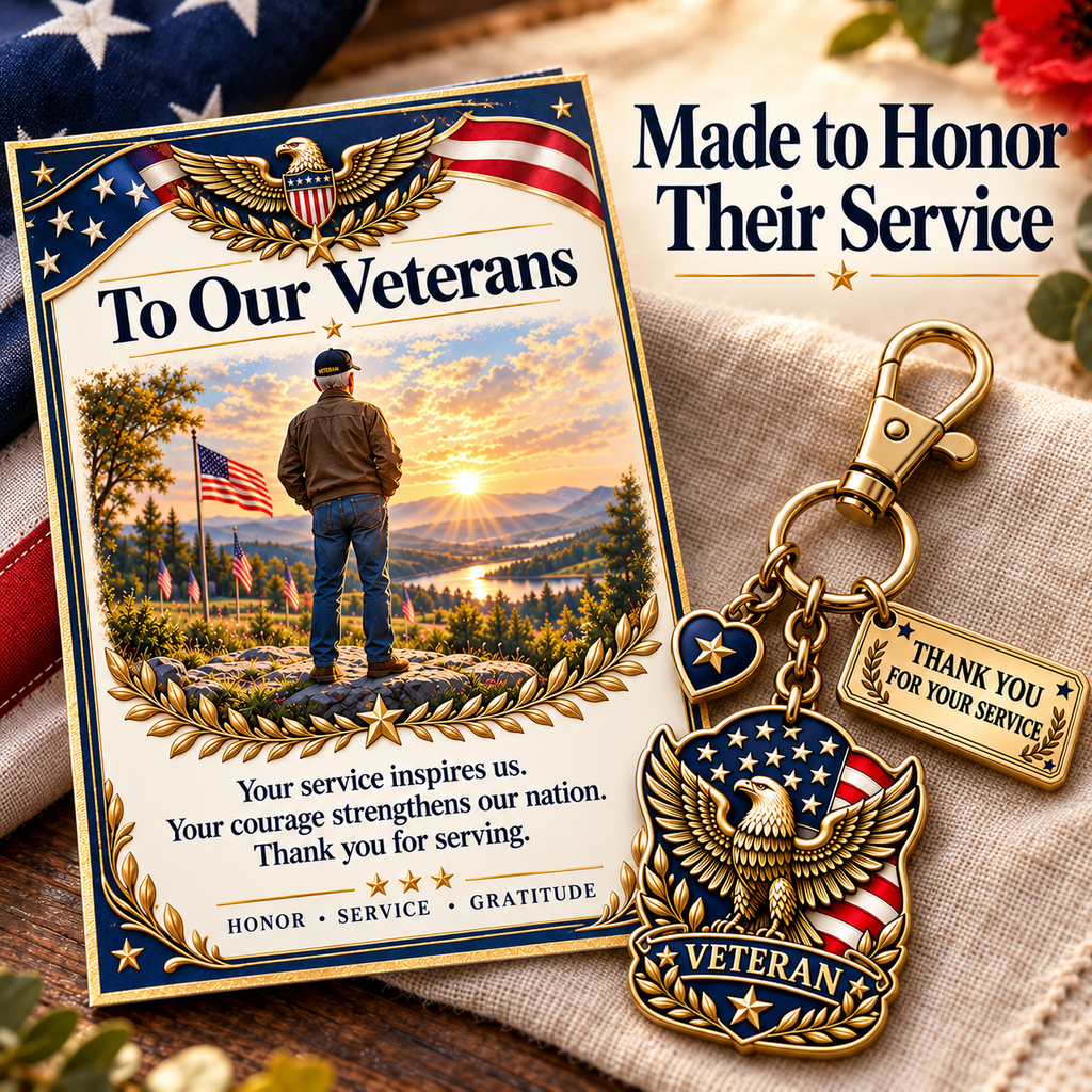 Patriotic Veteran Keychain with Appreciation Card