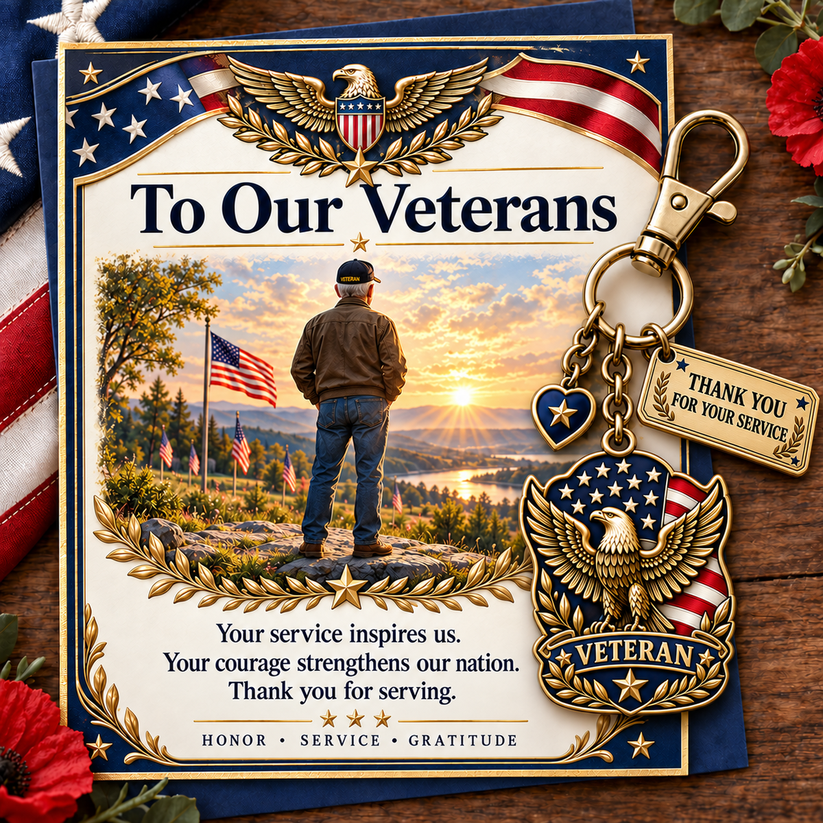 Patriotic Veteran Keychain with Appreciation Card