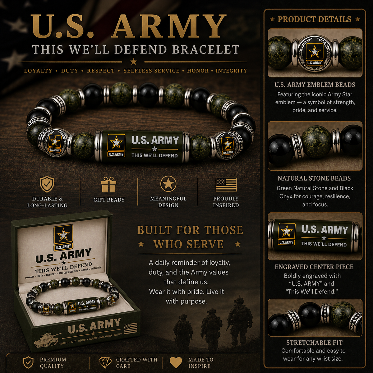 U.S. Army This We'll Defend Tribute Beaded Bracelet