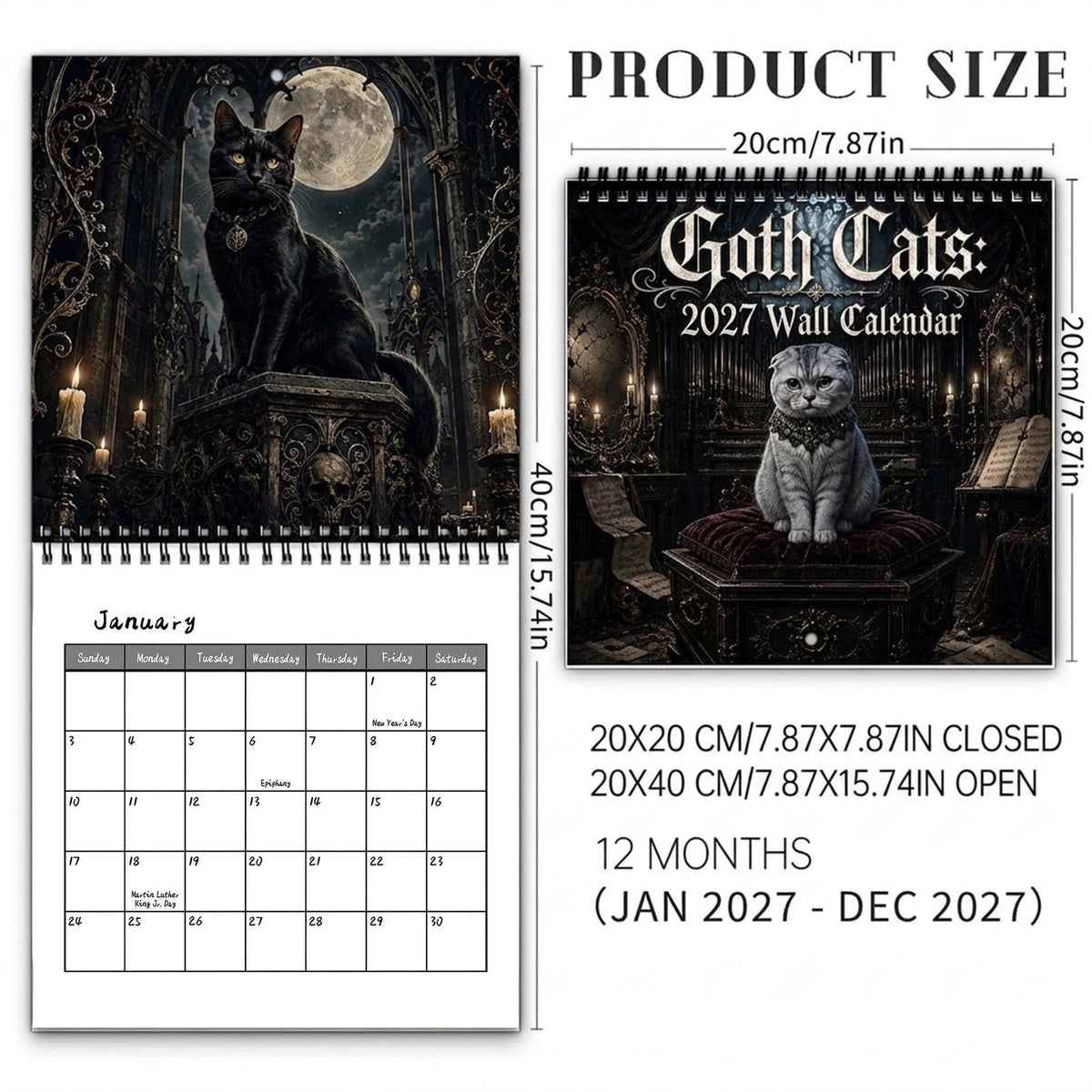 2027 Gothic Cat Wall Calendar