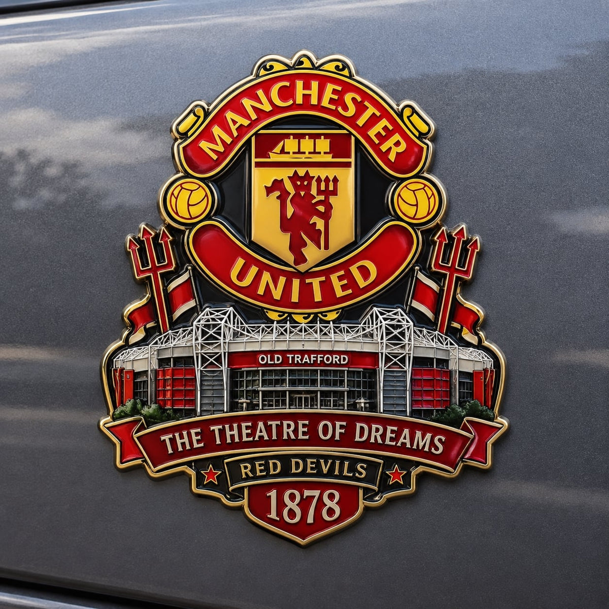 “The Theatre of Dreams” 1878 Red Devils Tribute Metal Car Emblem
