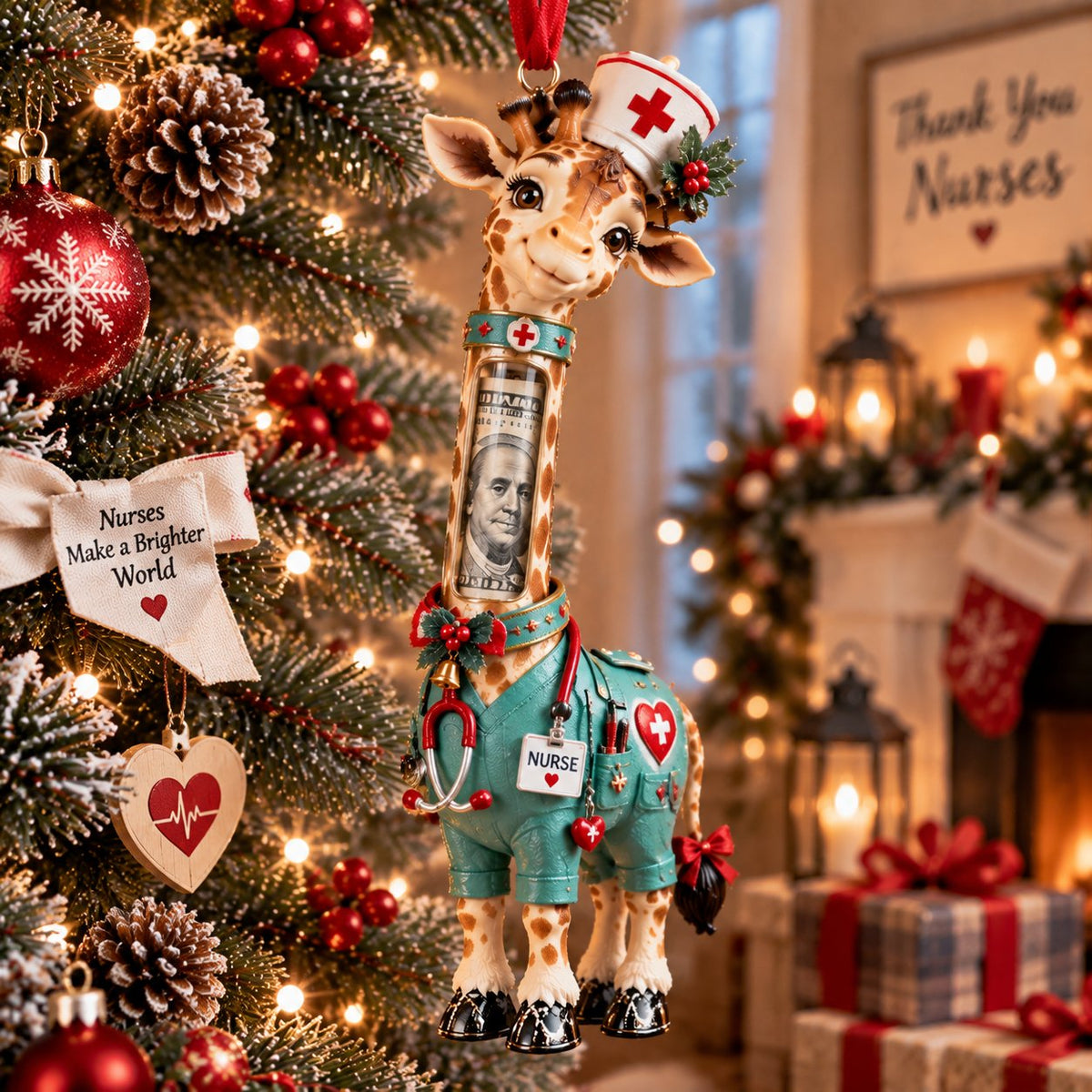 Giraffe on the Job Christmas Cash Holder Ornament