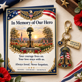"In Memory of Our Hero" Memorial Keychain & Keepsake Card Set