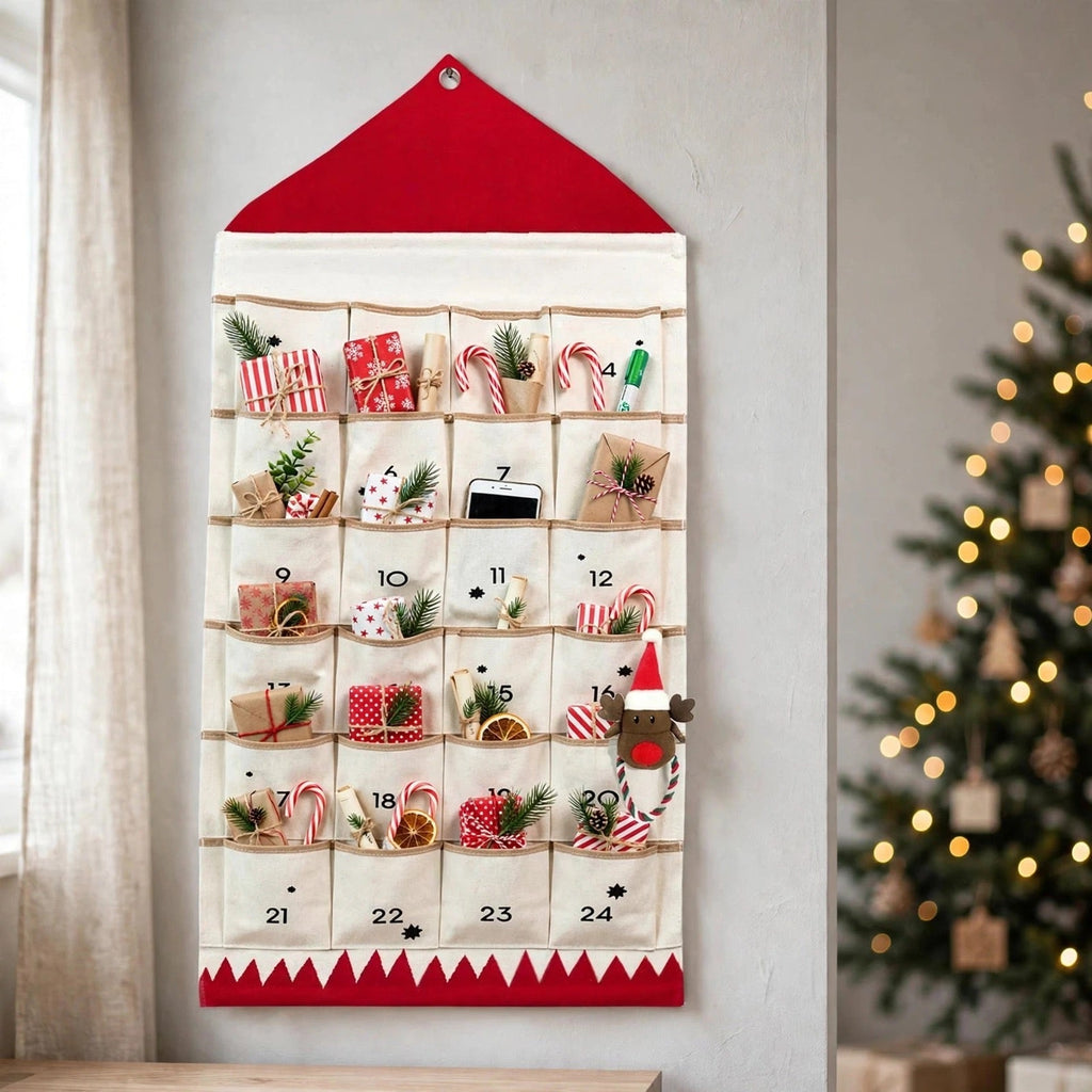 Canvas House Advent Calendar - Reusable Hanging Calendar with 24 Compartments