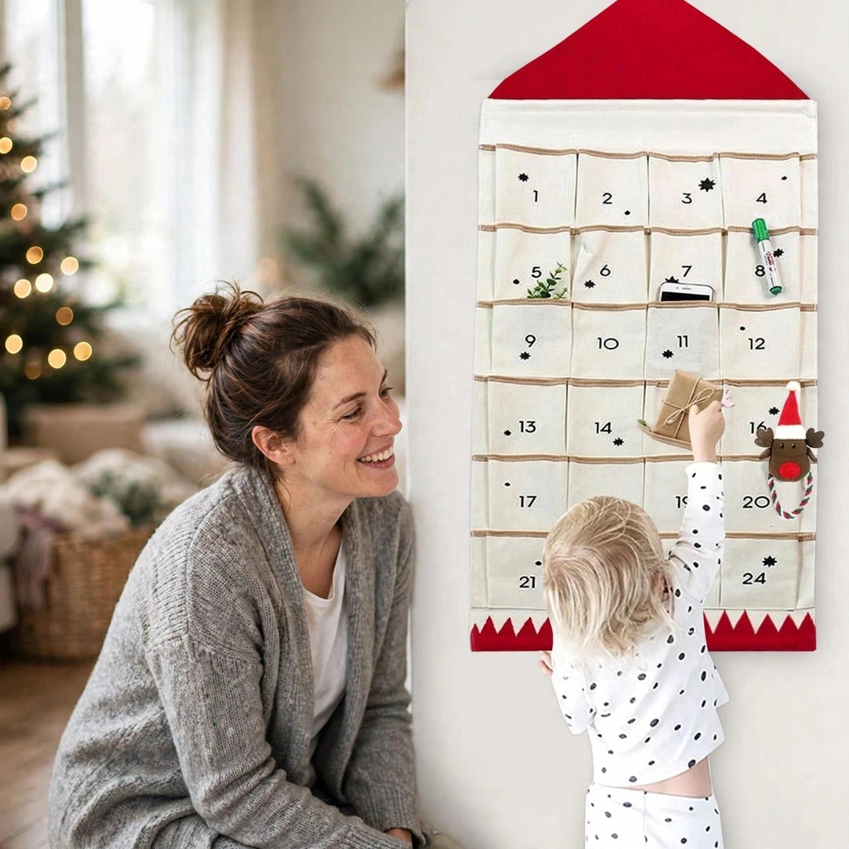 Canvas House Advent Calendar - Reusable Hanging Calendar with 24 Compartments