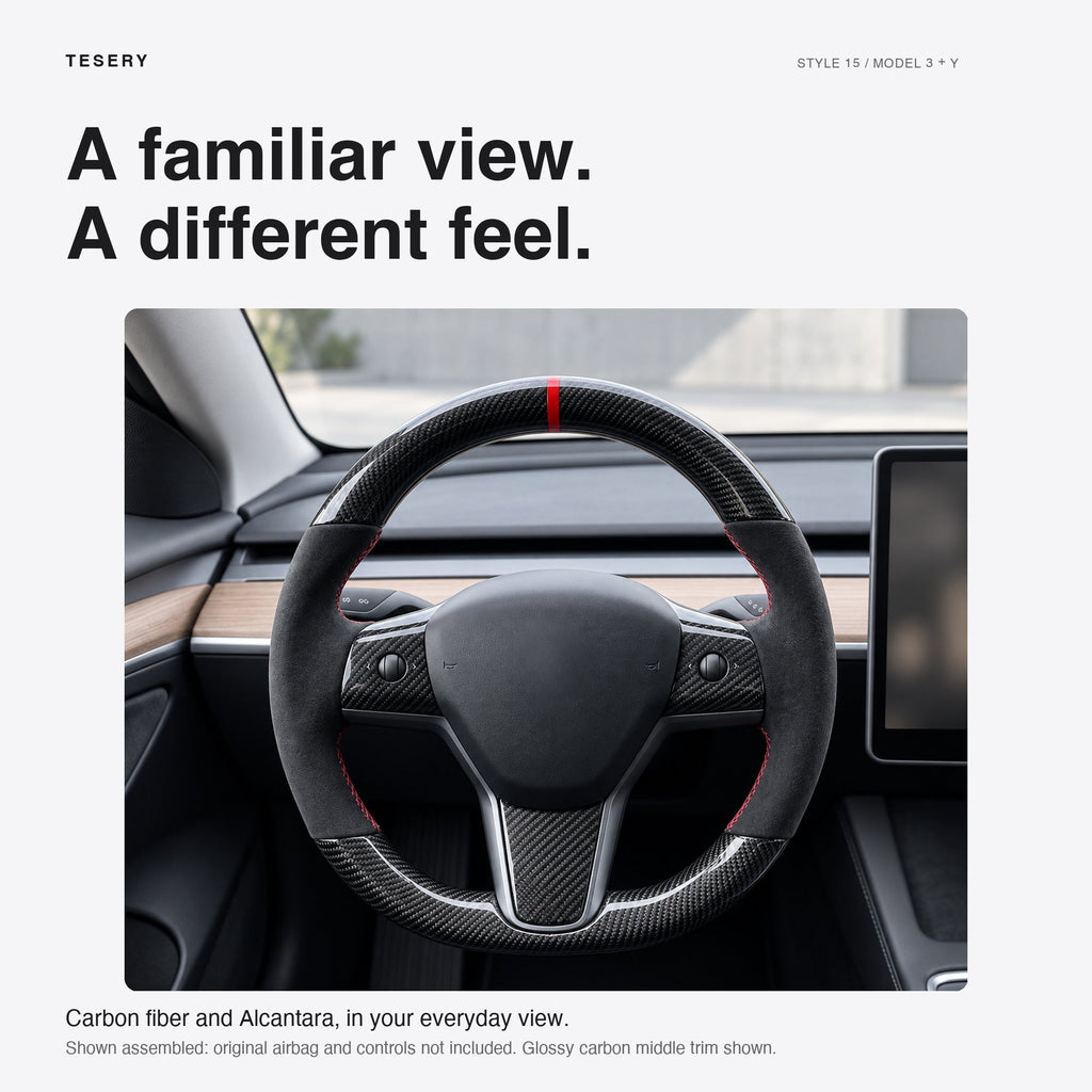Carbon Fiber Alcantara Round Steering Wheel for Model 3 / Y【Style 15】