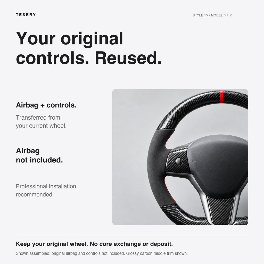 Carbon Fiber Alcantara Round Steering Wheel for Model 3 / Y【Style 15】