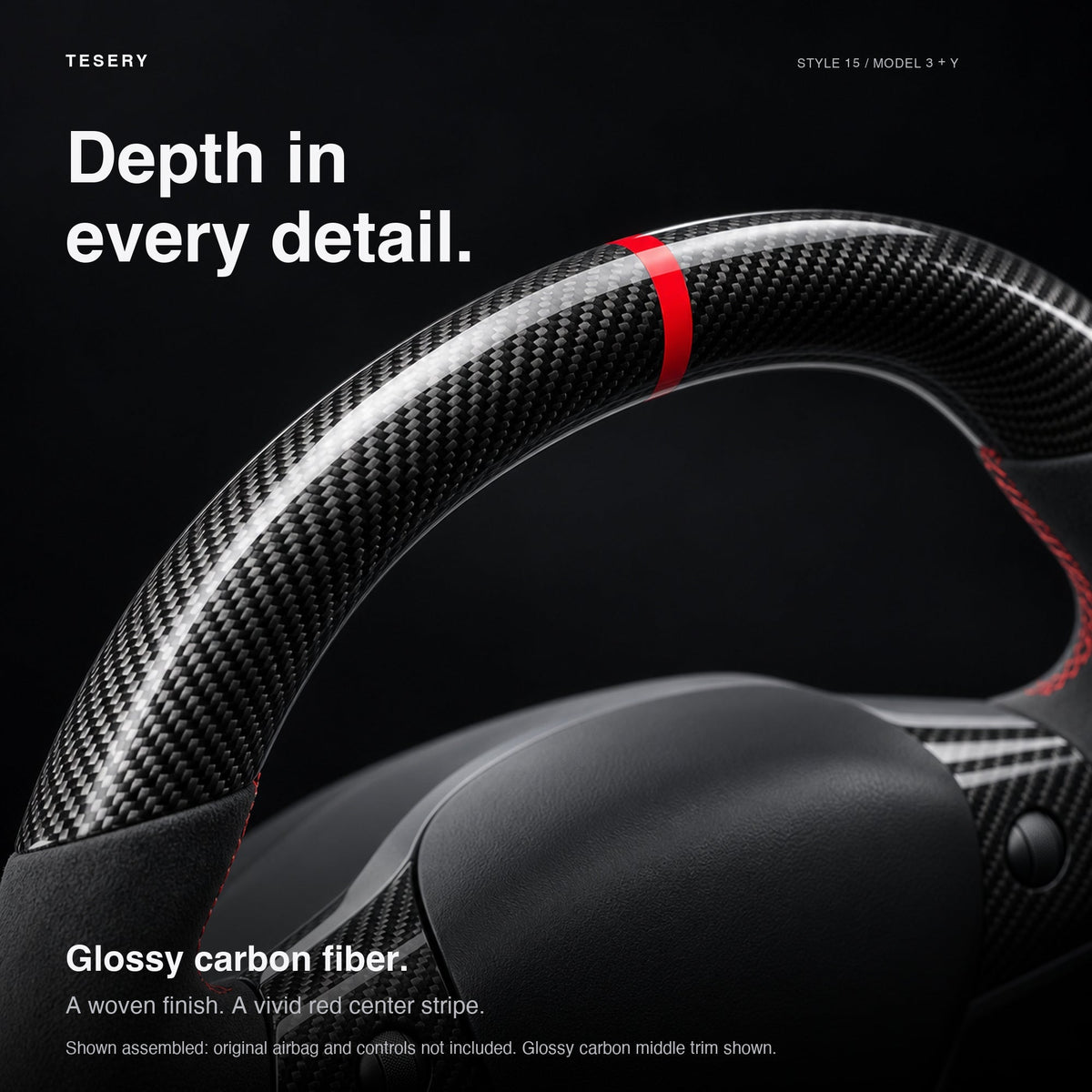 Carbon Fiber Alcantara Round Steering Wheel for Model 3 / Y【Style 15】