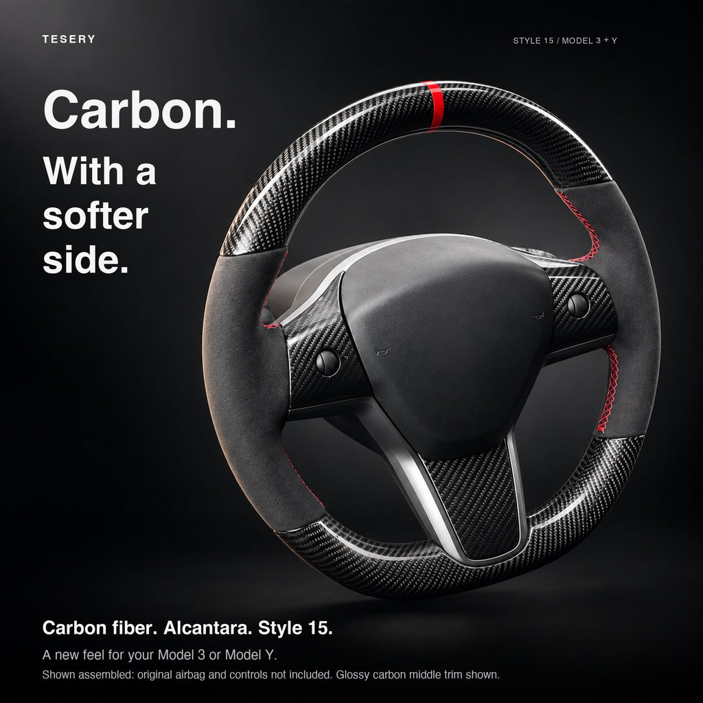 Carbon Fiber Alcantara Round Steering Wheel for Model 3 / Y【Style 15】