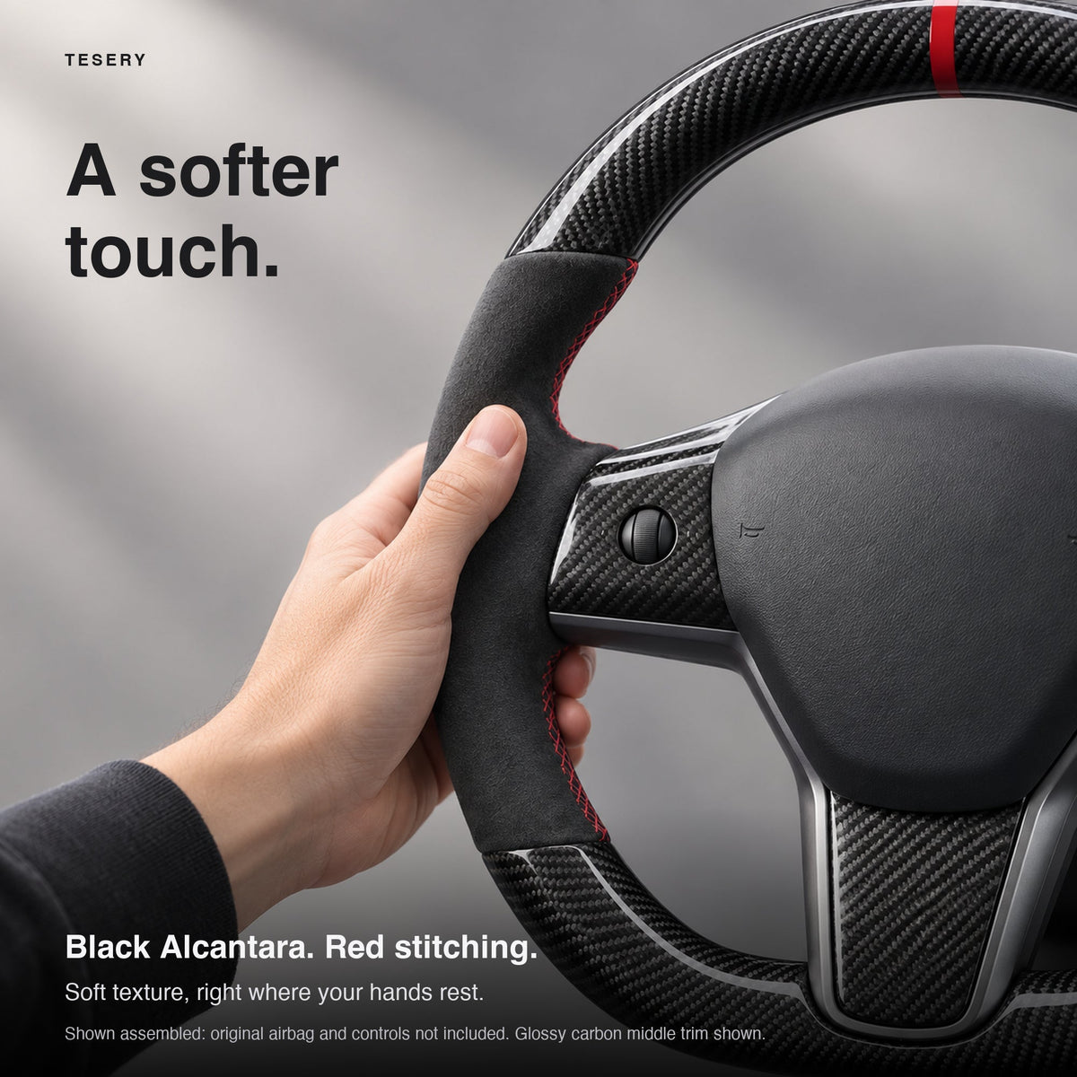 Carbon Fiber Alcantara Round Steering Wheel for Model 3 / Y【Style 15】