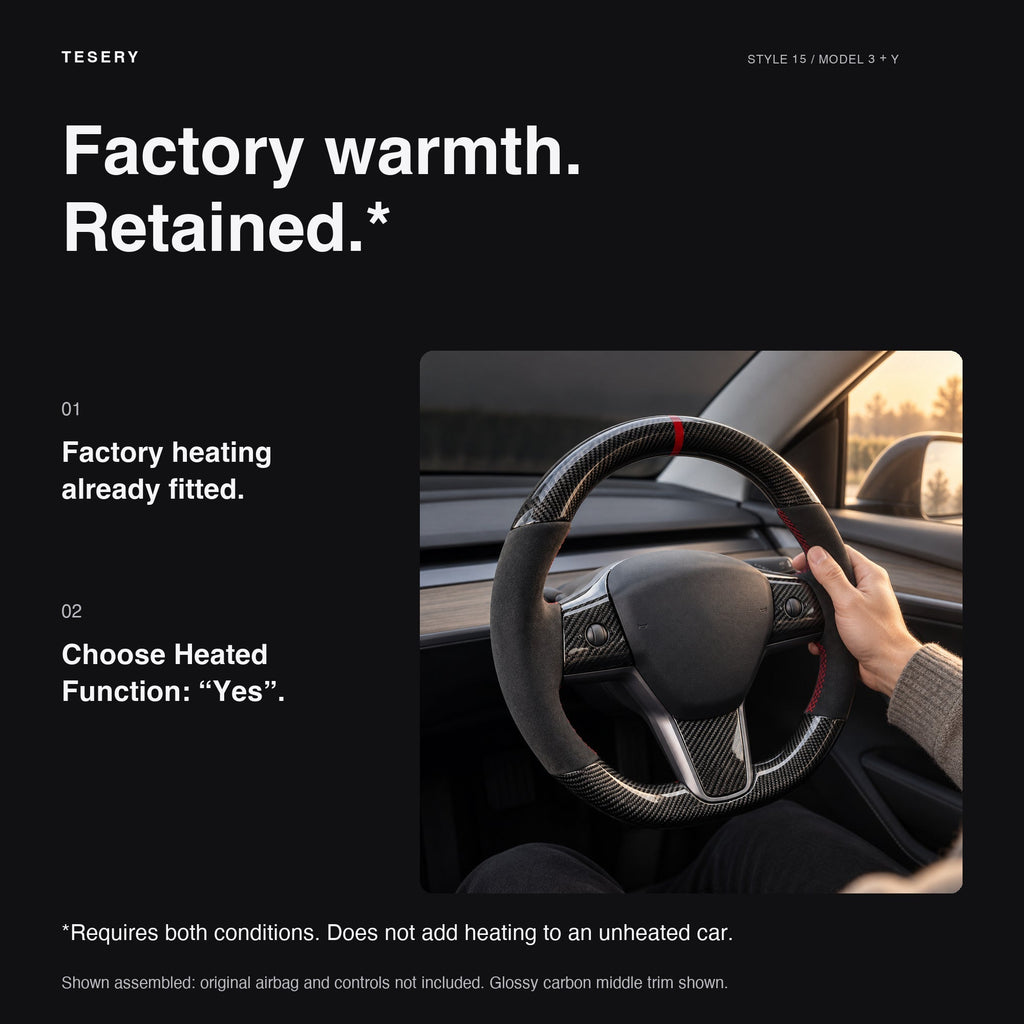 Carbon Fiber Alcantara Round Steering Wheel for Model 3 / Y【Style 15】