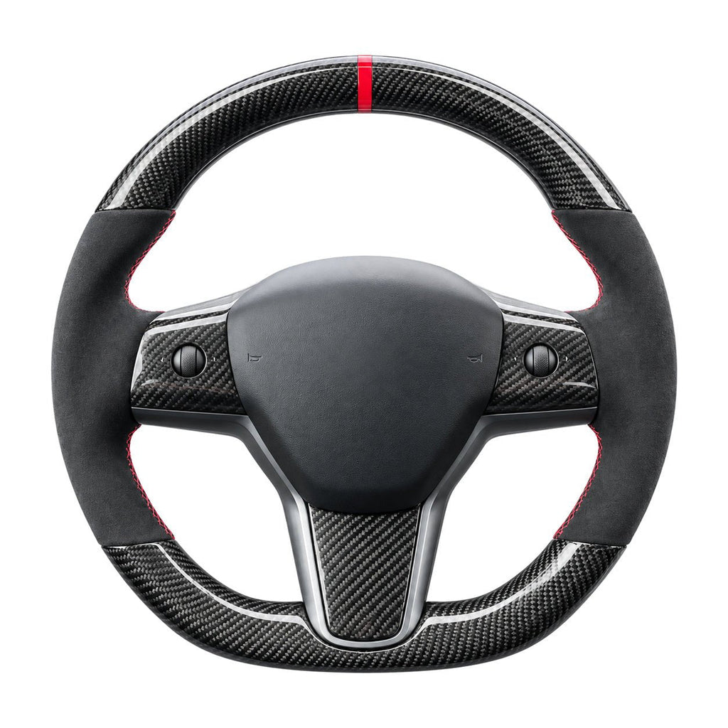 Carbon Fiber Alcantara Round Steering Wheel for Model 3 / Y【Style 15】
