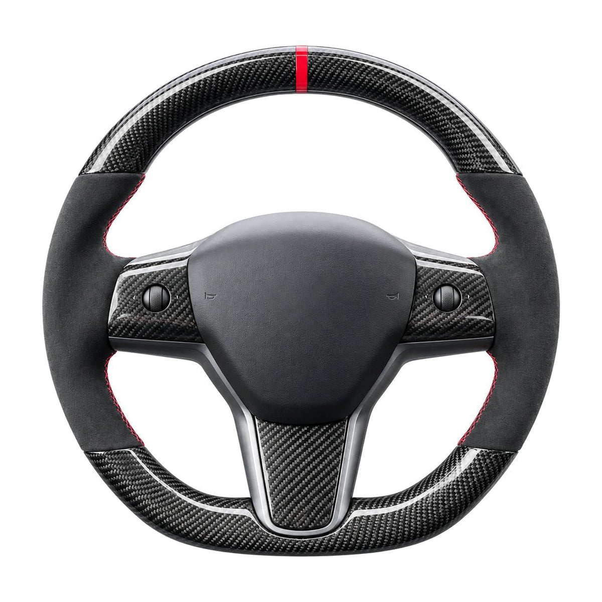 Carbon Fiber Alcantara Round Steering Wheel for Model 3 / Y【Style 15】