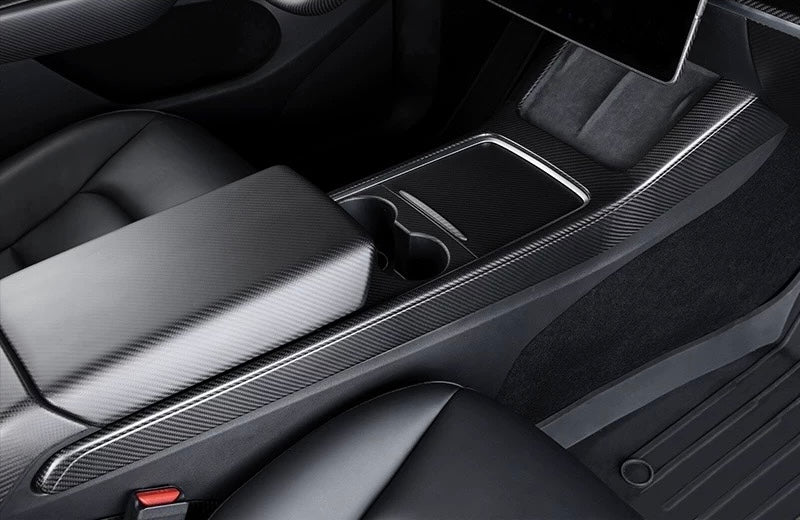 Real Dry Carbon Fiber Center Console Trim Panel for Model Y 2021-2025.03