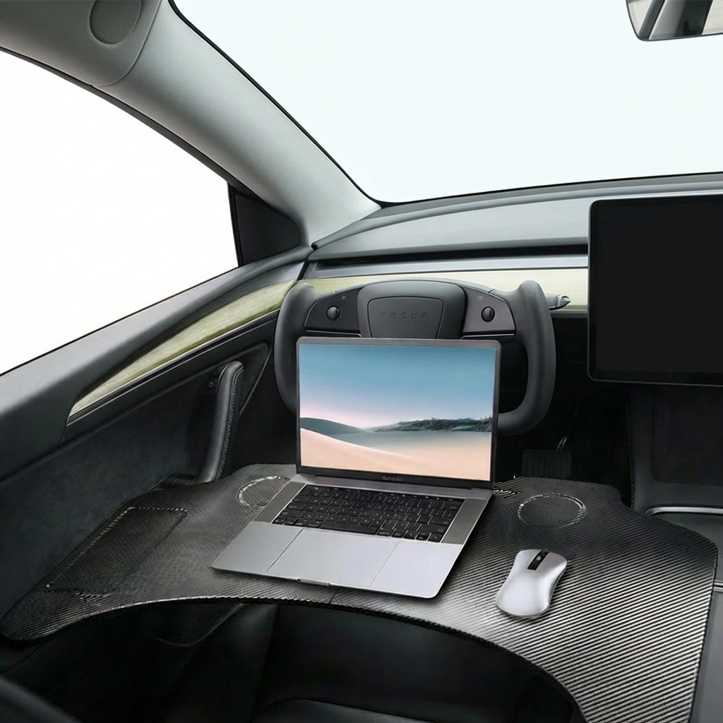 Carbon Fiber Pattern Foldable Working Tray Table for Model 3 Highland & Model Y Juniper | ABS