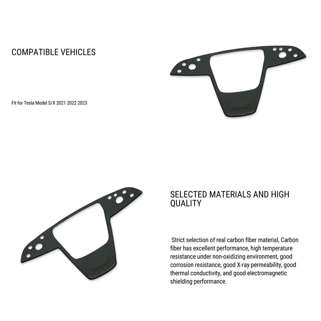 Carbon Fiber Yoke Steering Wheel Trim Panel Cover for Model S/X 2021+