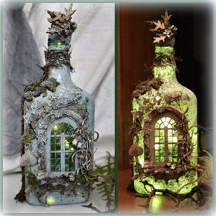 Sikunuo | Altered Art Bottle - Mystical forest stories
