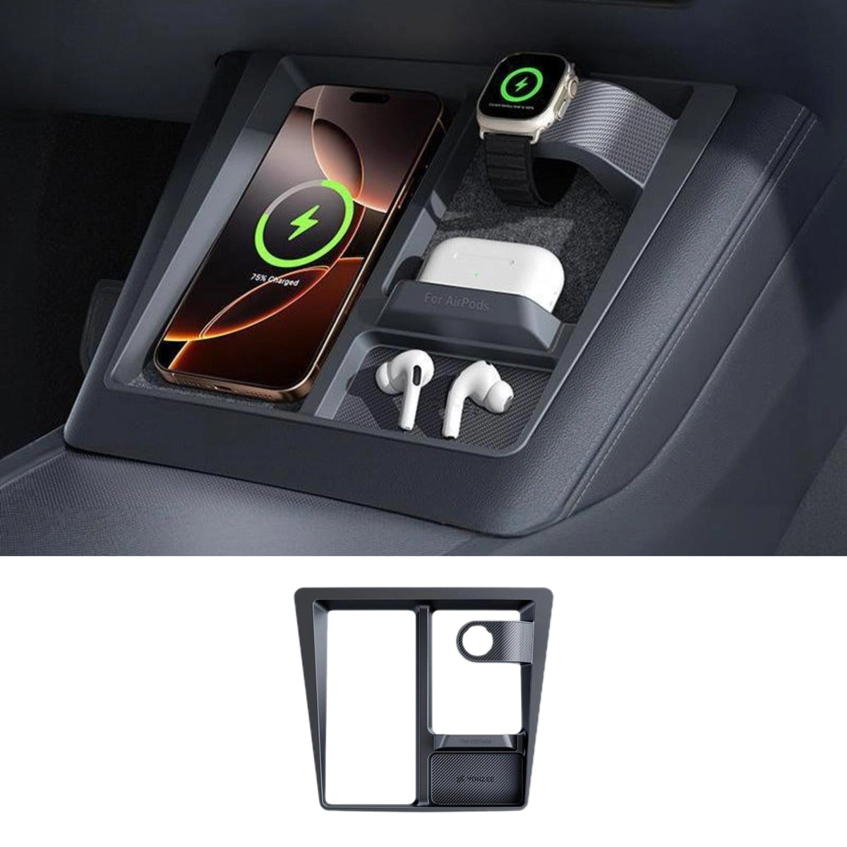 3-in-1 Wireless Charging Anti-Slip Organizer for Model 3 Highland / Model Y Juniper | Sikunuo