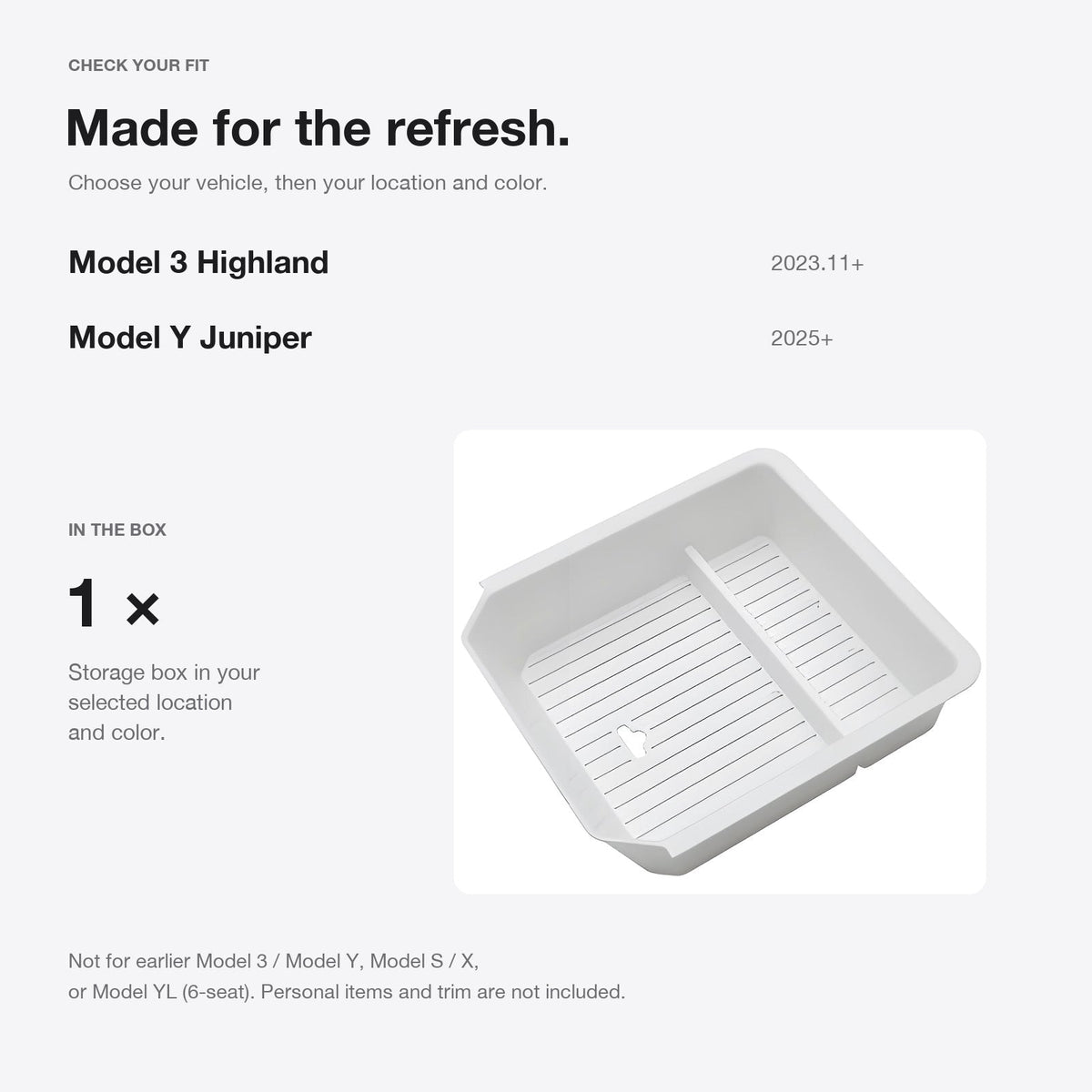 Center Console Storage Box for Model 3 Highland & Model Y Juniper | 3 Locations