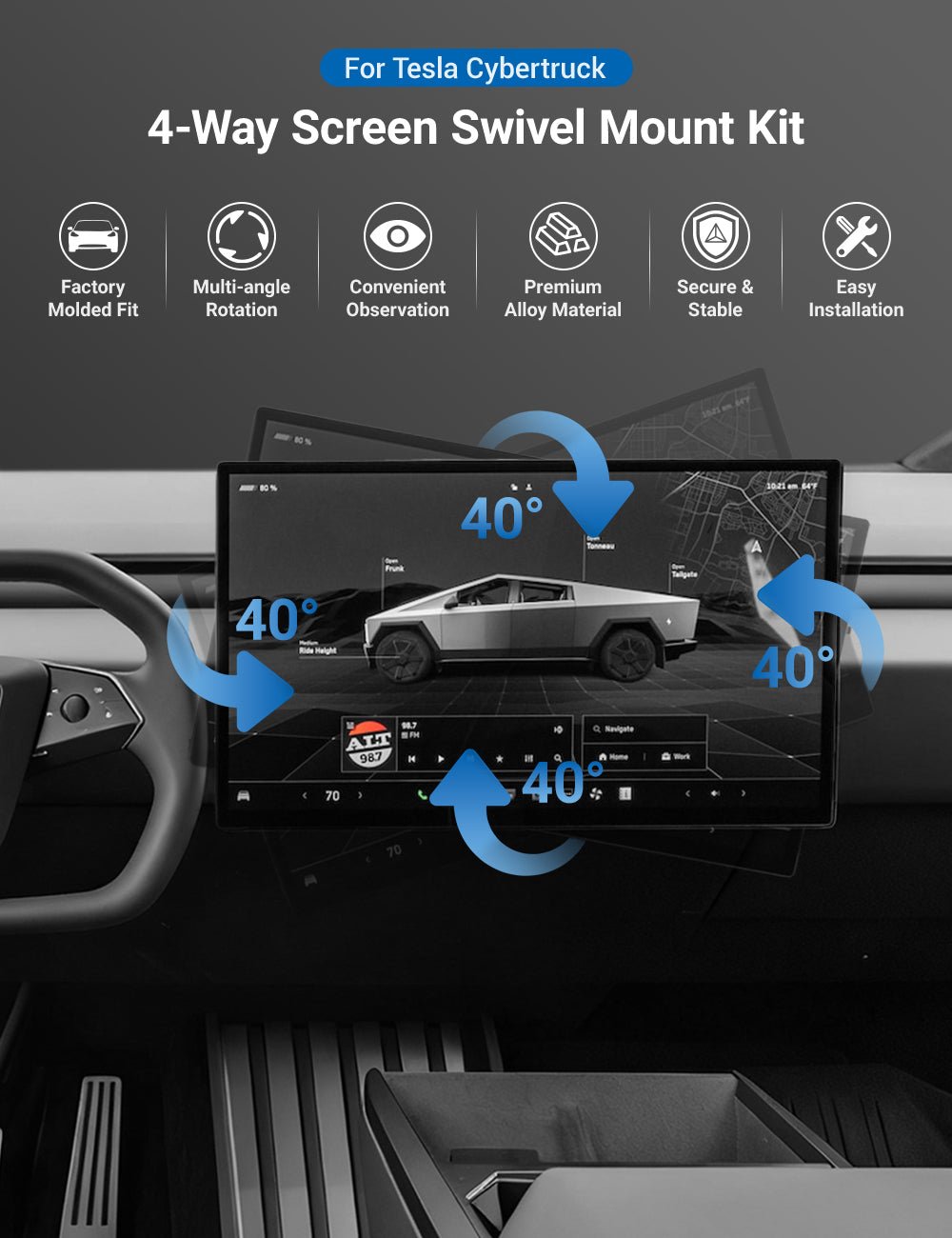 Center Screen Swivel Rotating Mount Kit for Cybertruck | Sikunuo