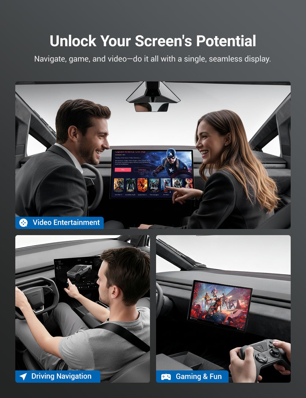 Center Screen Swivel Rotating Mount Kit for Cybertruck | Sikunuo
