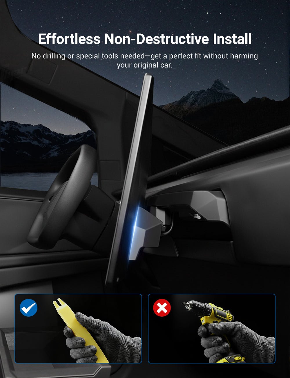 Center Screen Swivel Rotating Mount Kit for Cybertruck | Sikunuo