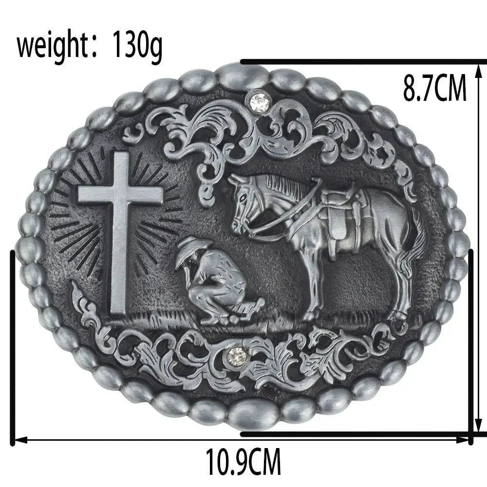 Praying Cowboy Antique Silver Western Belt Buckle